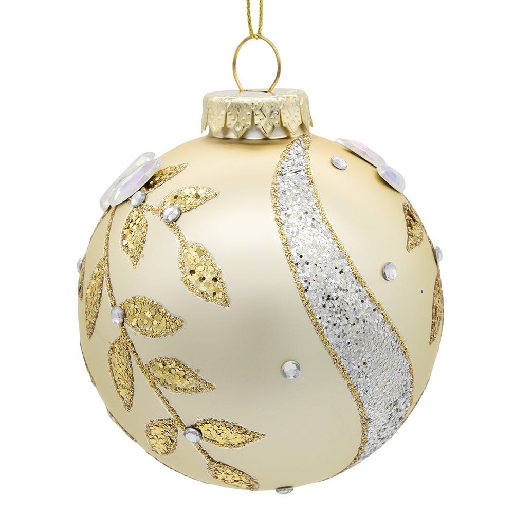 Kurt Adler 80MM Glass Gold Leaf Ball Ornament, 6-Piece Box